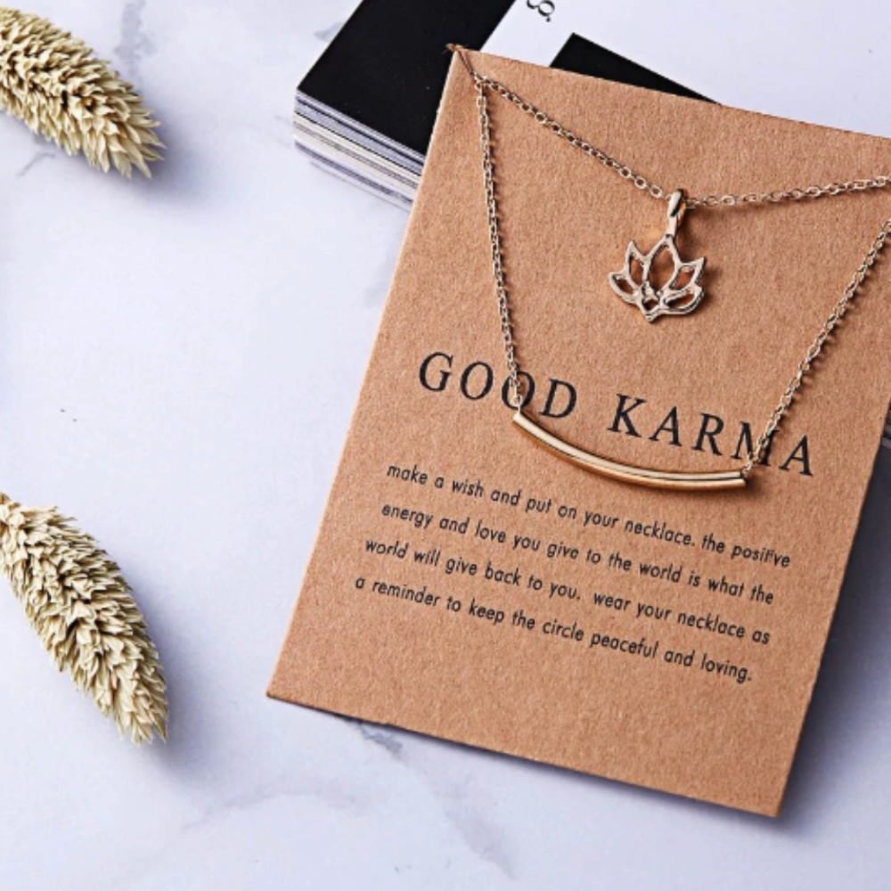 Good Karma Boho Indie Gold Layering Charm Necklace - Picture 1 of 7